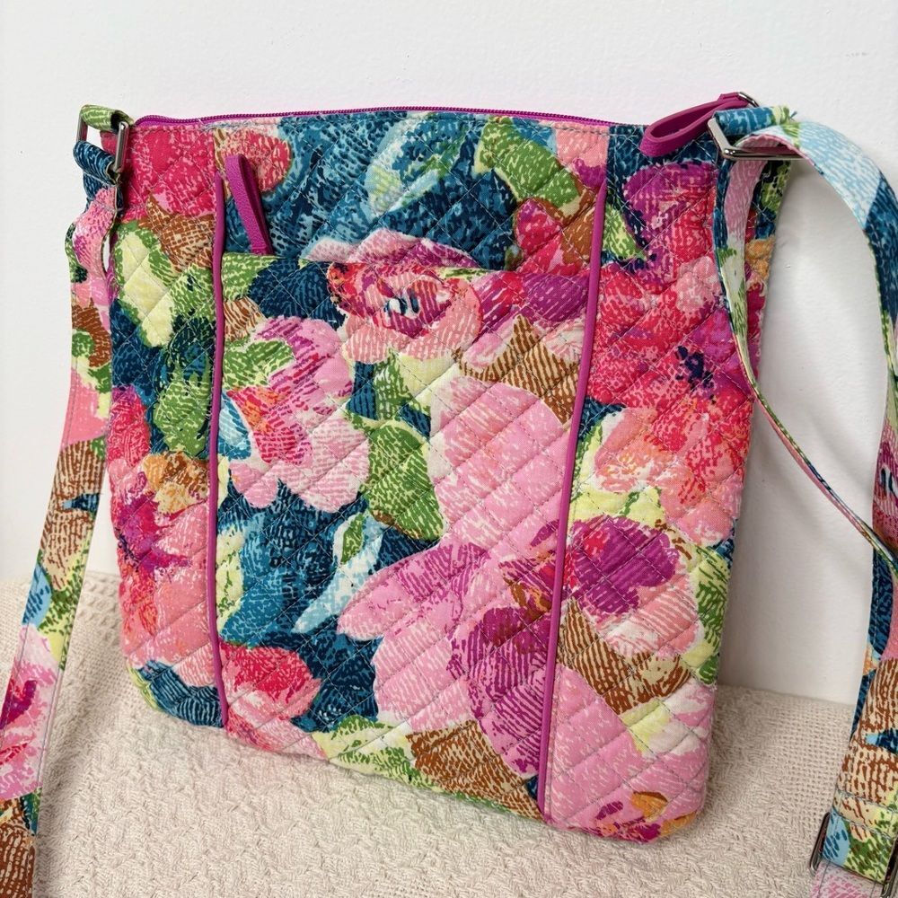 Vera Bradley Superbloom Iconic Hipster Crossbody Bag Pink Floral Slim File Bag - Picture 3 of 8